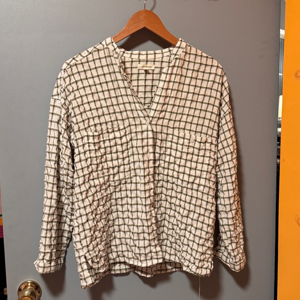 Max Studio Checkered Button Down Shirt M - image 2